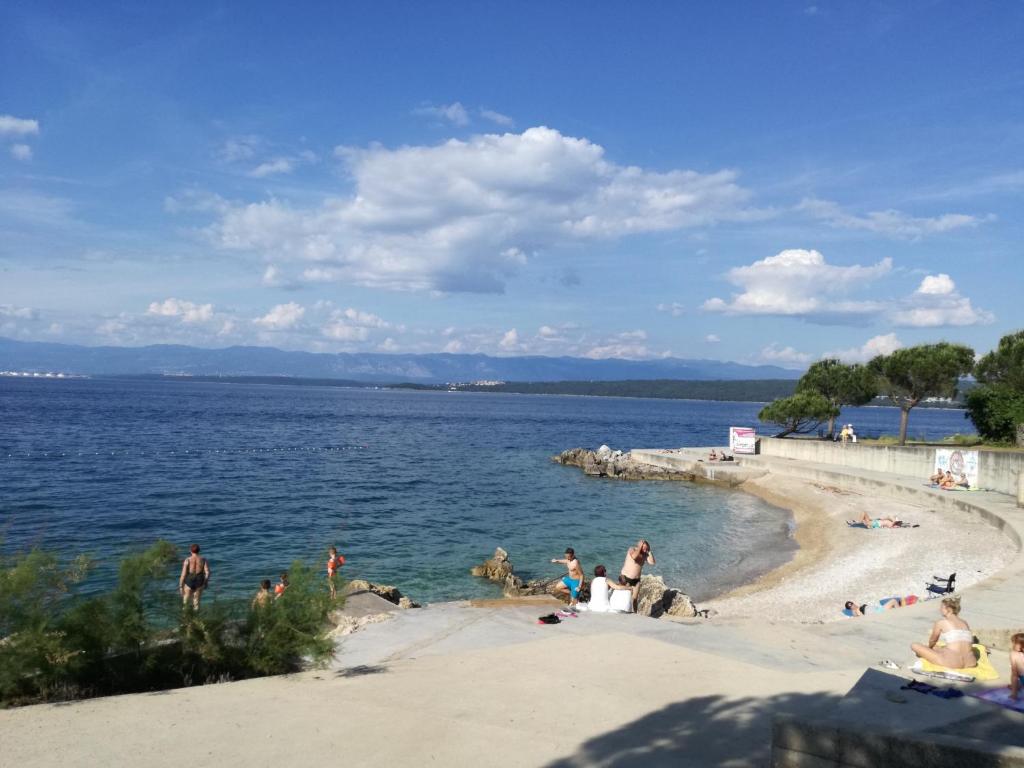 Grupa ludzi na plaży, blisko wody w obiekcie Apartment Grozic w mieście Porat