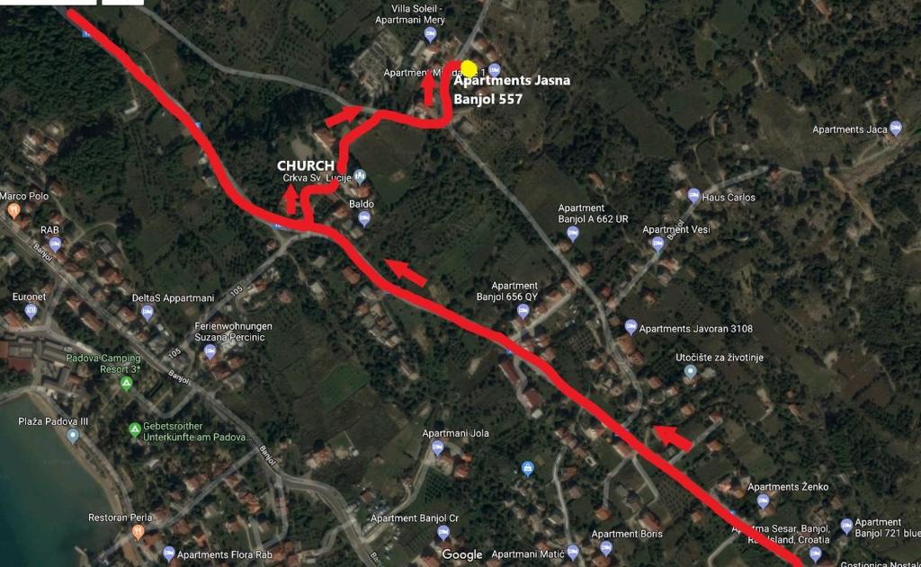 a map of the proposed route for the proposed trail at Apartments Jasna in Rab