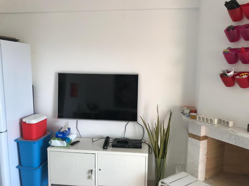 Telewizja i/lub zestaw kina domowego w obiekcie Chalkidiki Olivia Beach