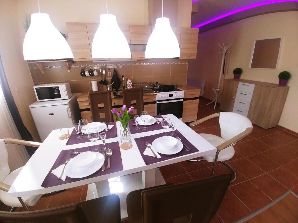Kuchyň nebo kuchyňský kout v ubytování Sarok Apartmanház