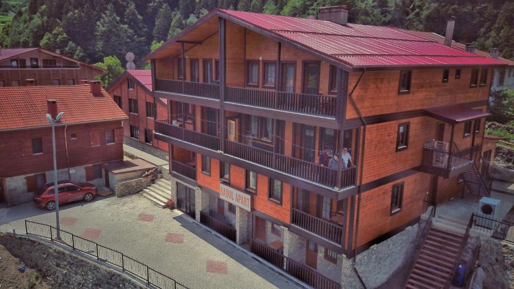 an overhead view of a large building with a balcony at Badul Apart in Uzungöl