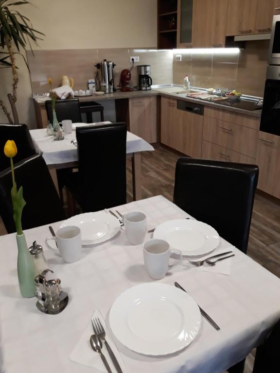 Kuchyň nebo kuchyňský kout v ubytování Csipkeház Apartman
