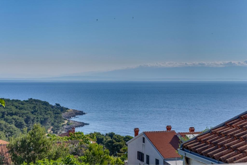 a view of the ocean from a house at Apartment Borka in Mali Lošinj