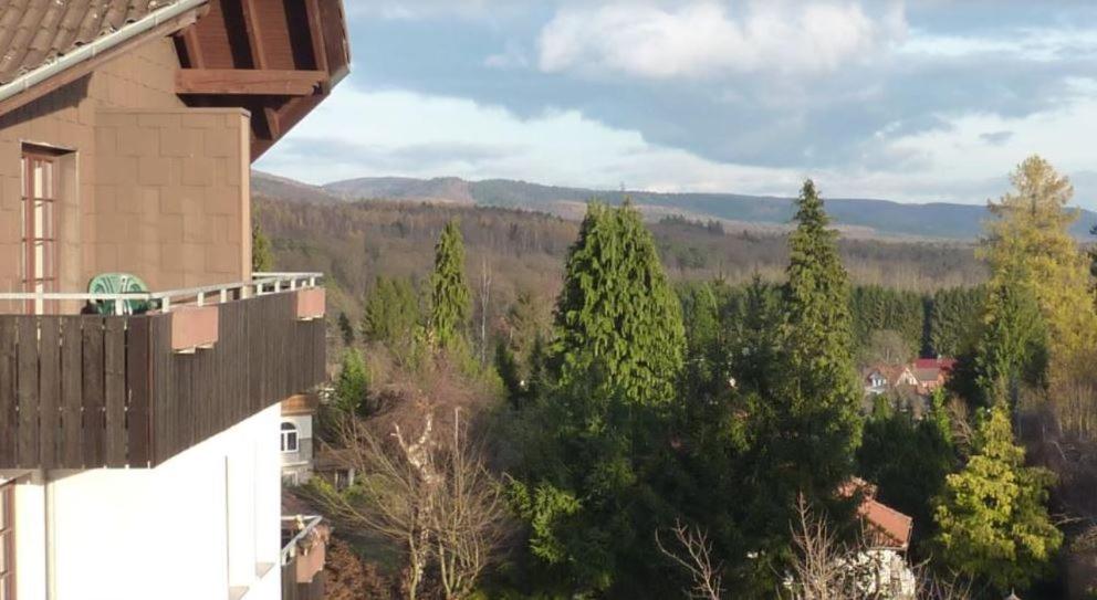 a view of the mountains from a house at Jagdschlösschen-Harz in Bad Sachsa