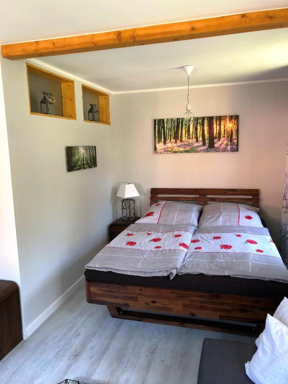 Postel nebo postele na pokoji v ubytování Fuchsbau