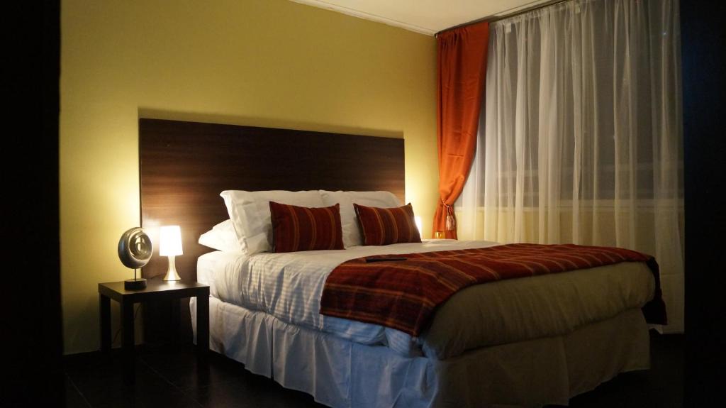 a bedroom with a large bed and a window at Apartamentos Santiago Centro R&M in Santiago