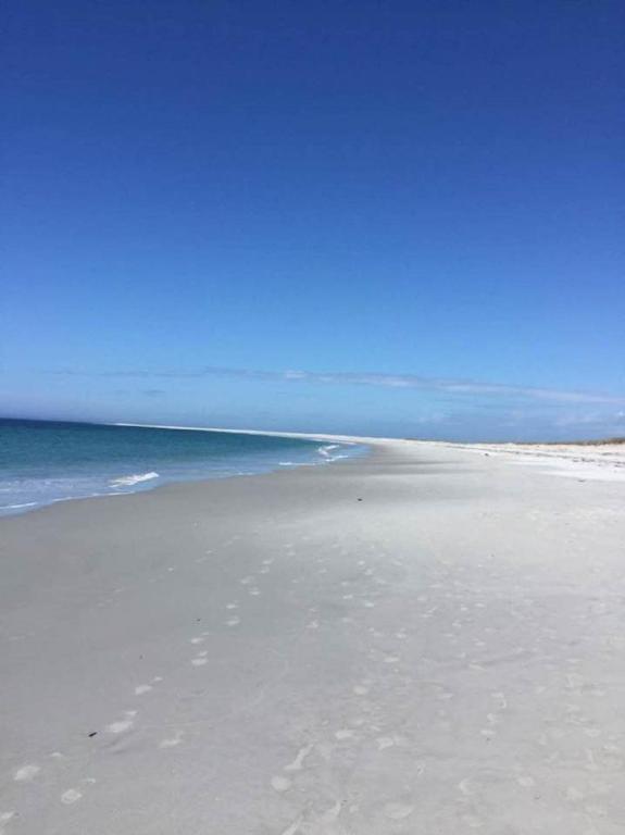 an empty beach with the ocean in the background at Mama`s By The Sea B&B in Clark's Harbour