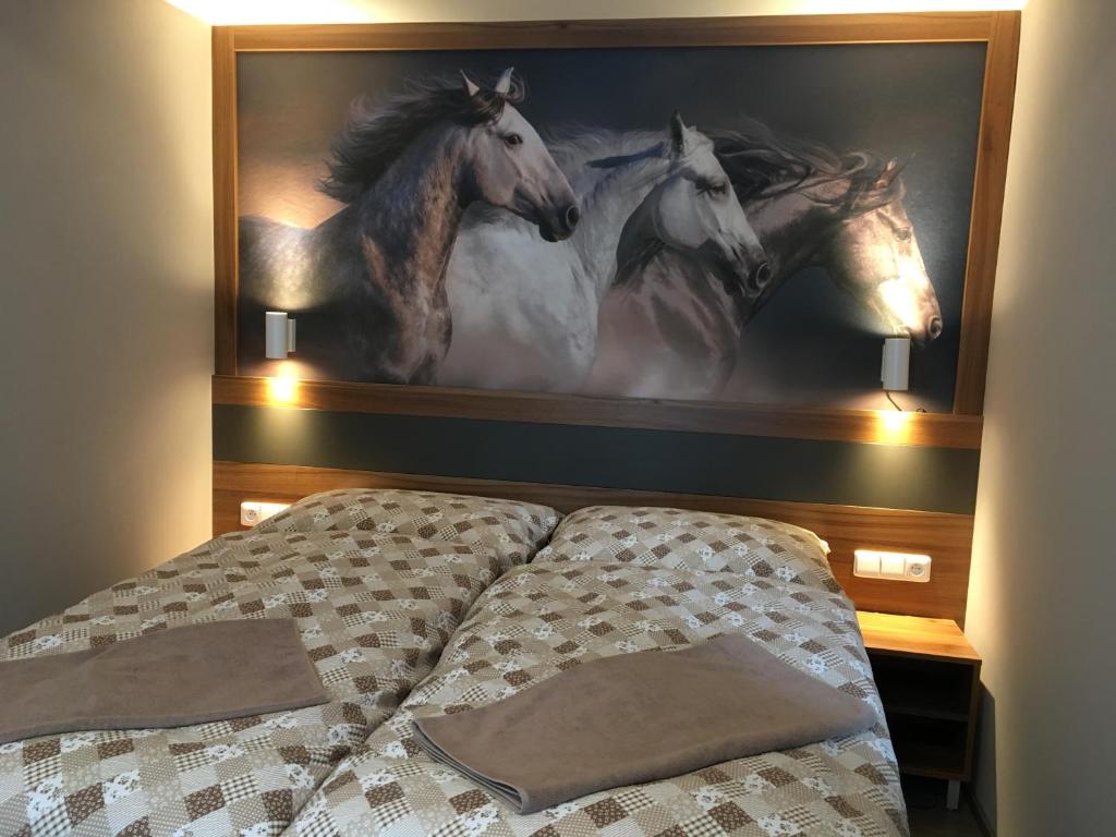 Łóżko lub łóżka w pokoju w obiekcie Hotel U koně