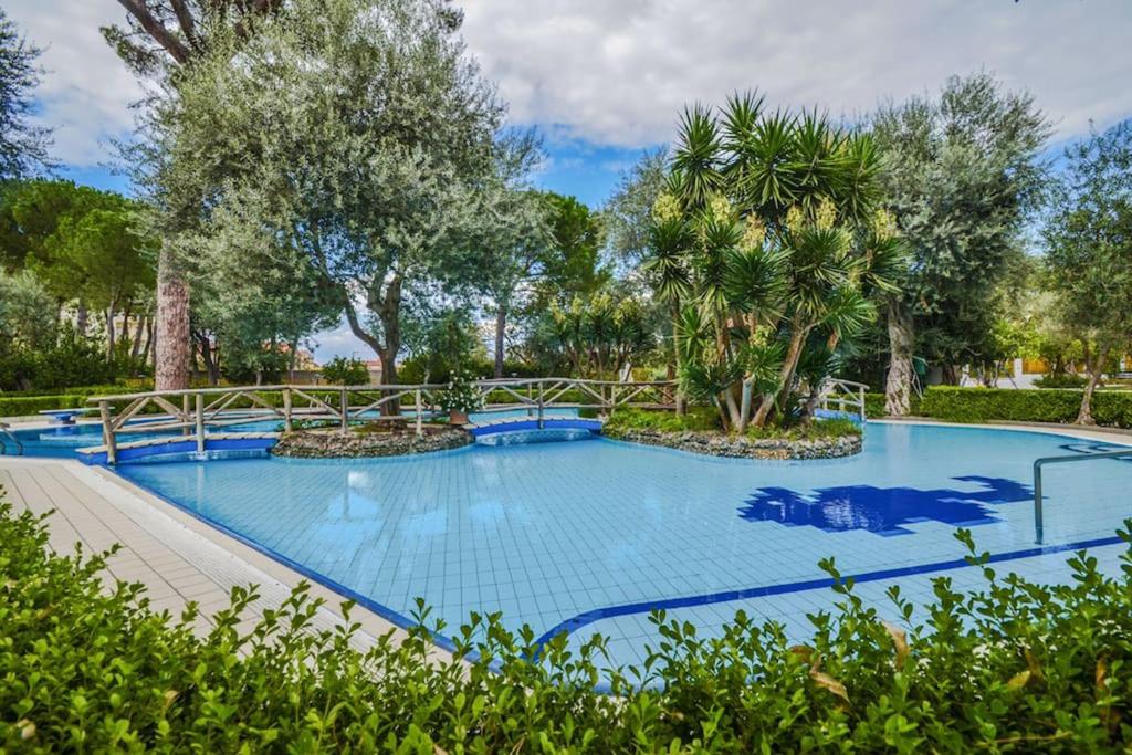 duży błękitny basen z drzewami i krzakami w obiekcie Ambra Sorrento Suites Short Rent w Sorrento