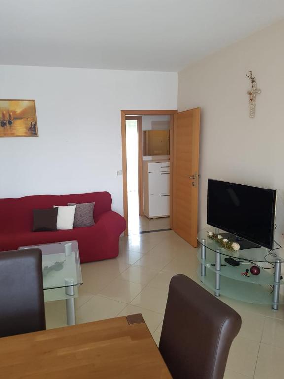 Televízia a/alebo spoločenská miestnosť v ubytovaní Apartment Kozina