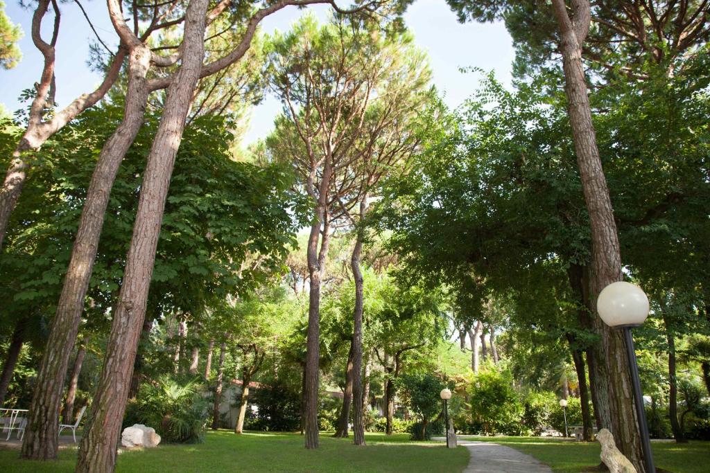 a park with trees and a path in the grass at Hotel Valdor in Cavallino-Treporti