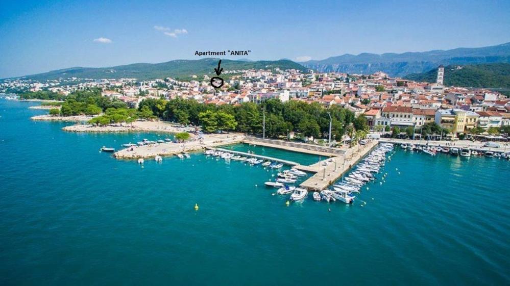 an aerial view of a harbor with boats in the water at Apartments Anita in Crikvenica