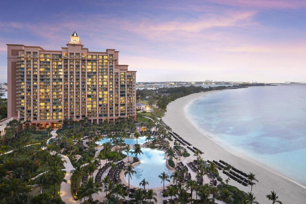 an aerial view of the resort and the beach at The Reef at Atlantis in Nassau