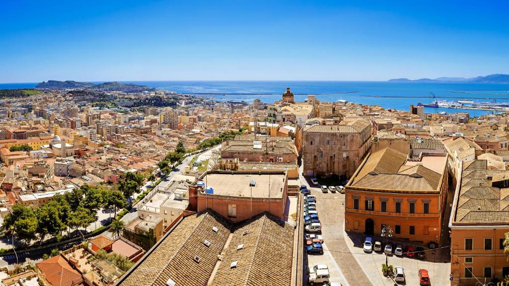 an aerial view of a city with buildings at Albergo Diffuso Birkin Castello in Cagliari