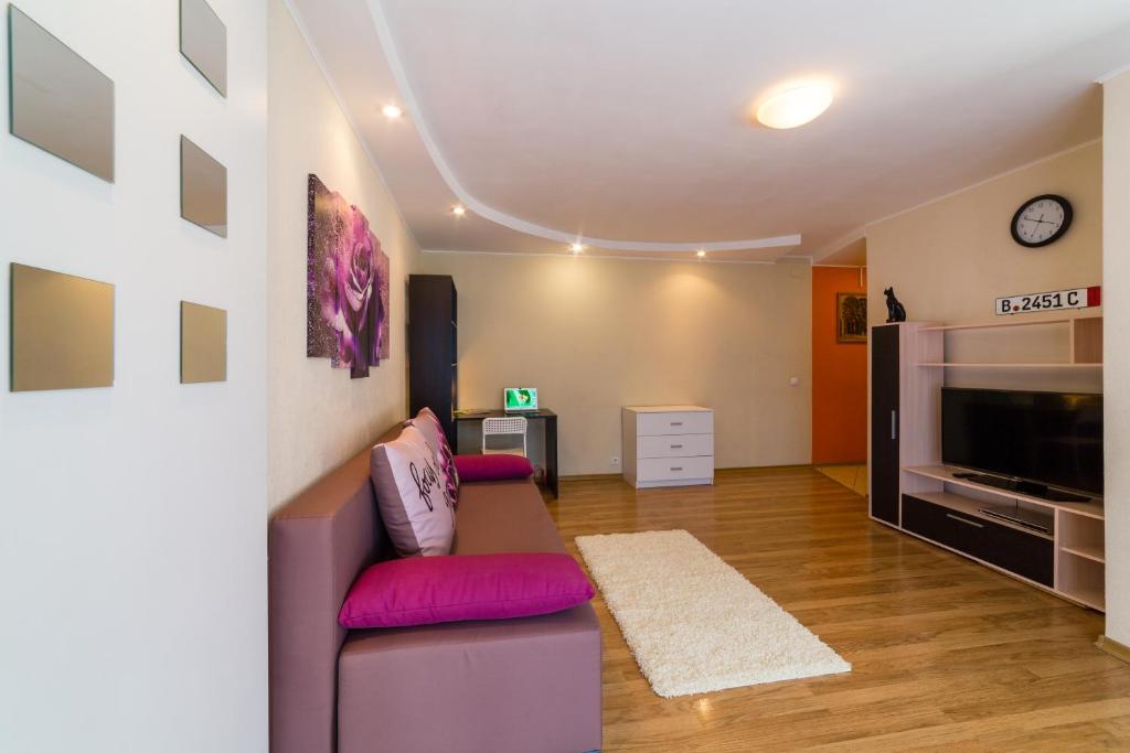 雅羅斯拉夫爾的住宿－Apart-Comfort Dresden，带沙发和平面电视的客厅