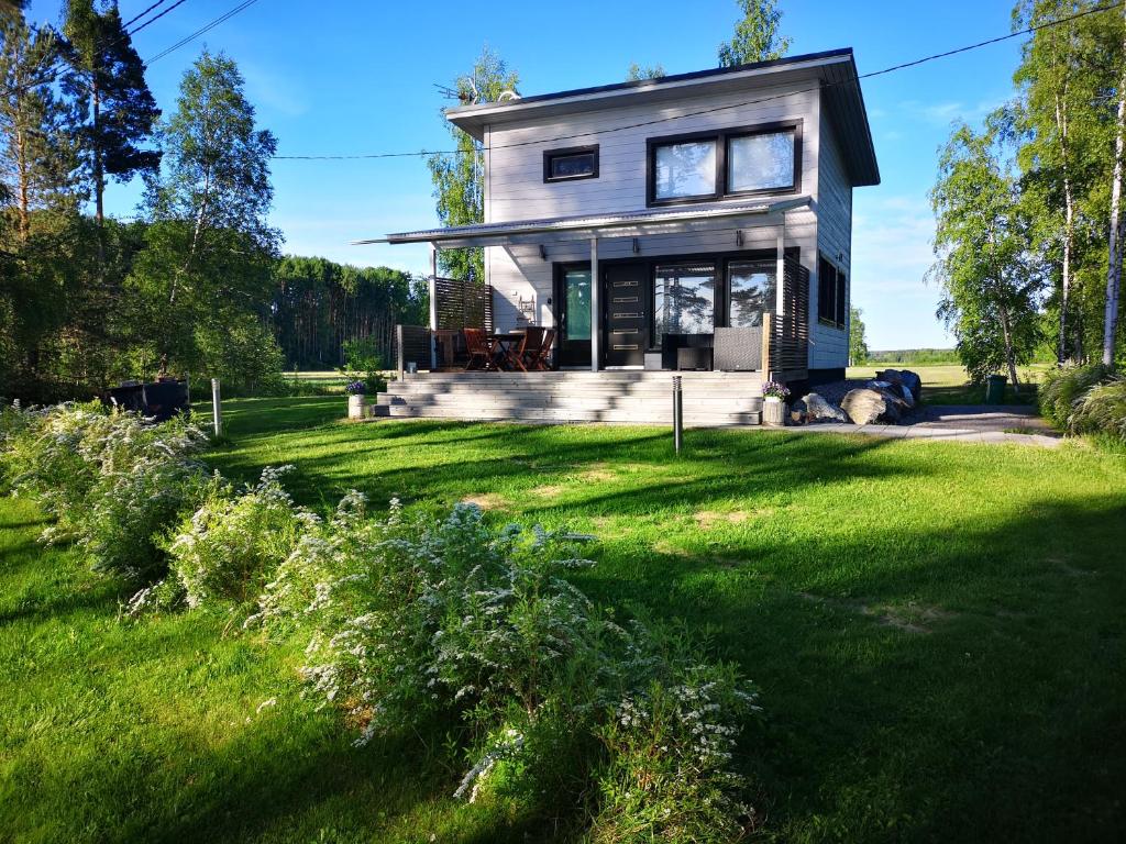 a house with a green lawn in front of it at Koivuniemen Tila II in Säkylä