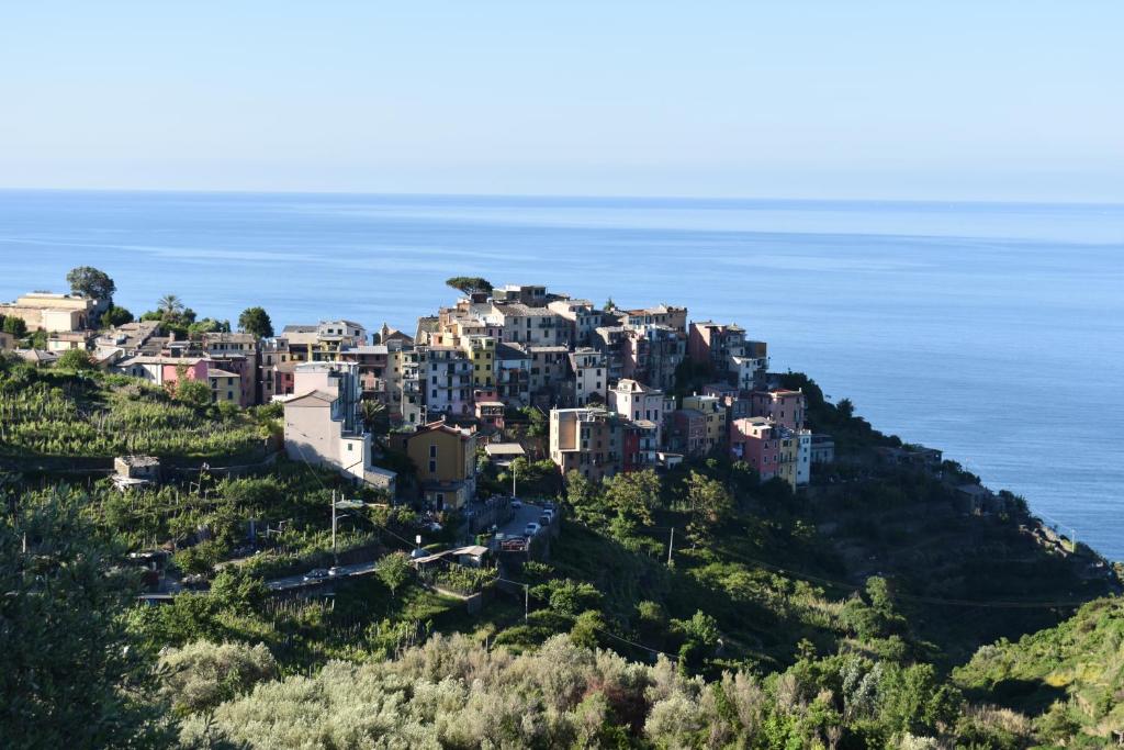un village sur une colline près de l'océan dans l'établissement Sea view Cornelia, à Corniglia
