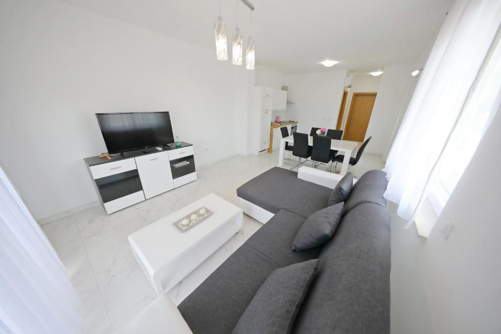Televízia a/alebo spoločenská miestnosť v ubytovaní Apartmani Vlado Mitar