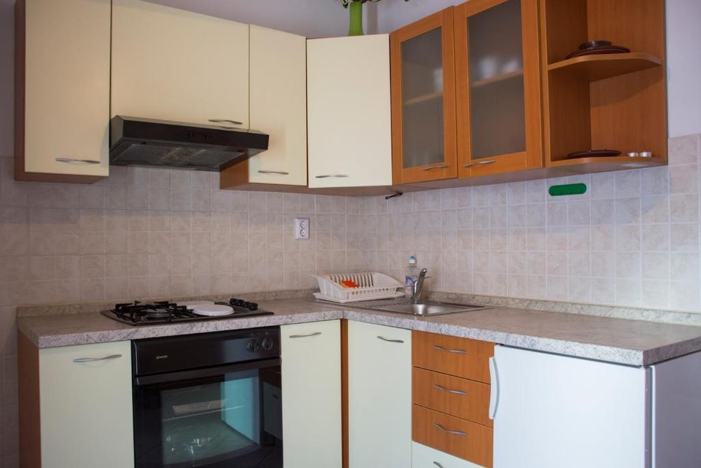 Kuchyň nebo kuchyňský kout v ubytování Apartments Boćin Rosso