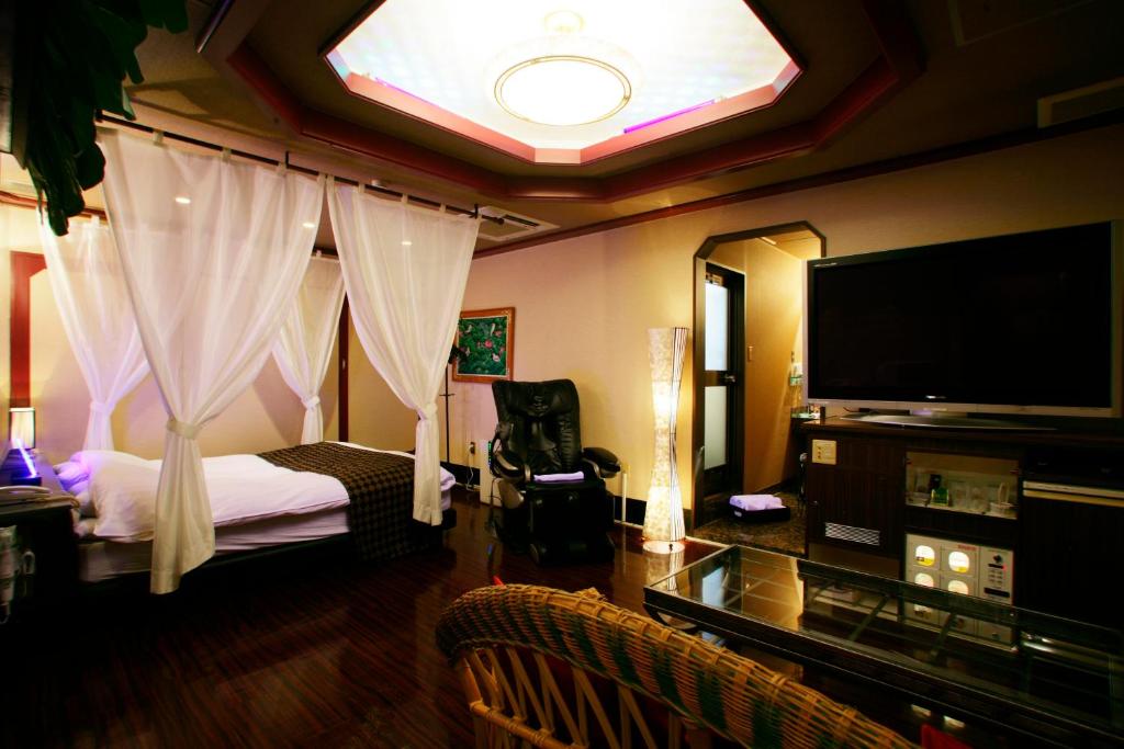 TV a/nebo společenská místnost v ubytování HOTEL MOBILIA (Adult Only)