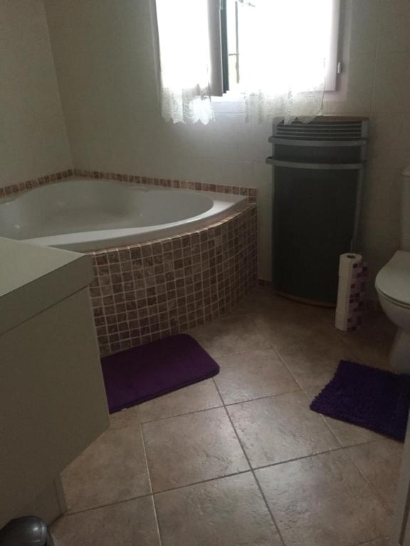 a bathroom with a tub and a toilet at B&B Macchia Verdata avec piscine in Monacia-dʼAullène