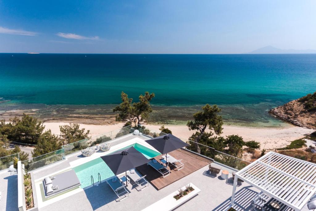 an aerial view of a beach and the ocean at 360ᵒ Luxury View Collection - Adults Only in Limenaria