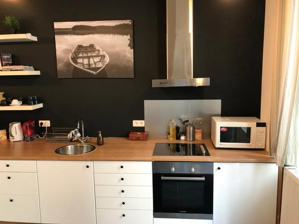 Cucina o angolo cottura di Modern cozy studio with backyard