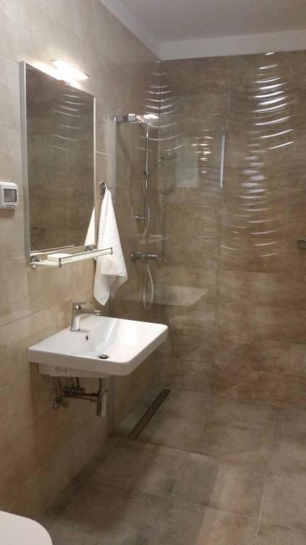 łazienka z umywalką i prysznicem w obiekcie Apartments Spada w Poreču