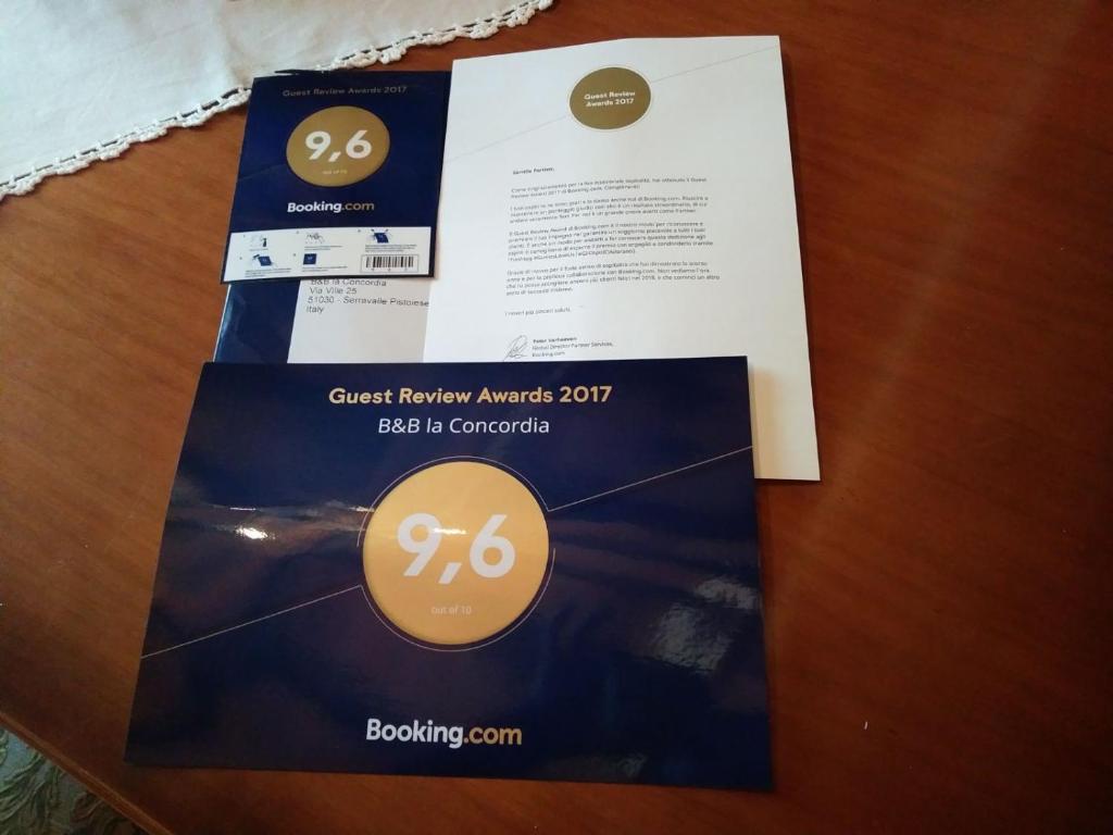 Certifikát, hodnocení, plakát nebo jiný dokument vystavený v ubytování B&B la Concordia