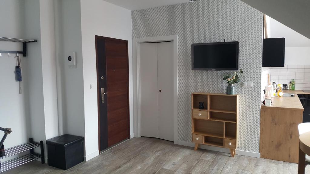 Televízia a/alebo spoločenská miestnosť v ubytovaní Apartament Homole A6