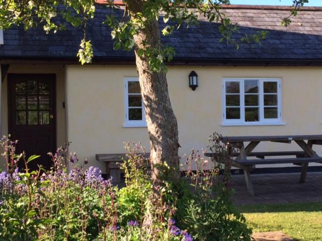 a house with a picnic table in front of it at The Studio in Wiveliscombe