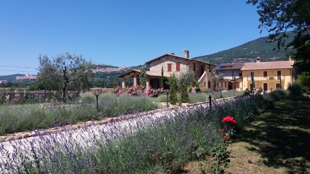 un giardino fiorito di fronte a una casa di Sulla Strada di San Francesco ad Assisi