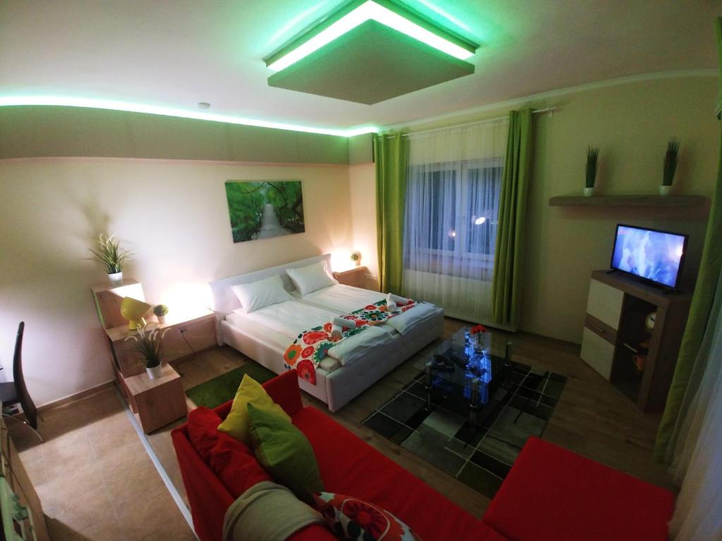 TV a/nebo společenská místnost v ubytování Sarok Apartmanház