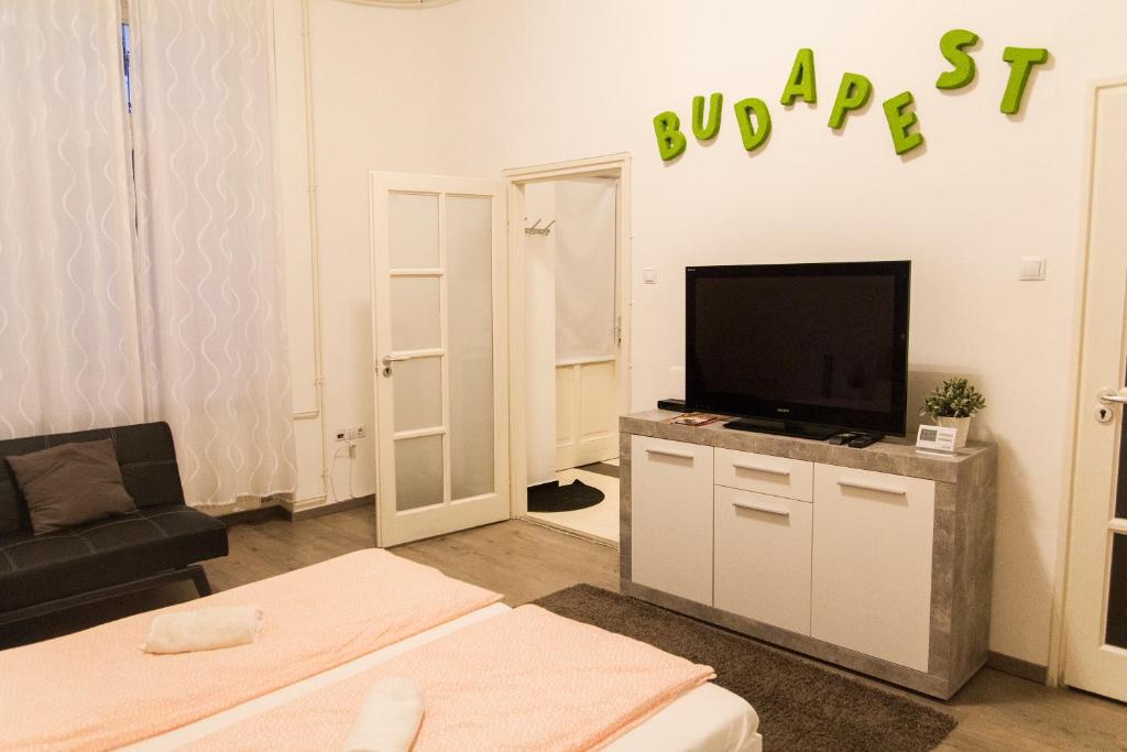 ブダペストにあるWonderful Apartment Budapestのリビングルーム(薄型テレビ、ソファ付)