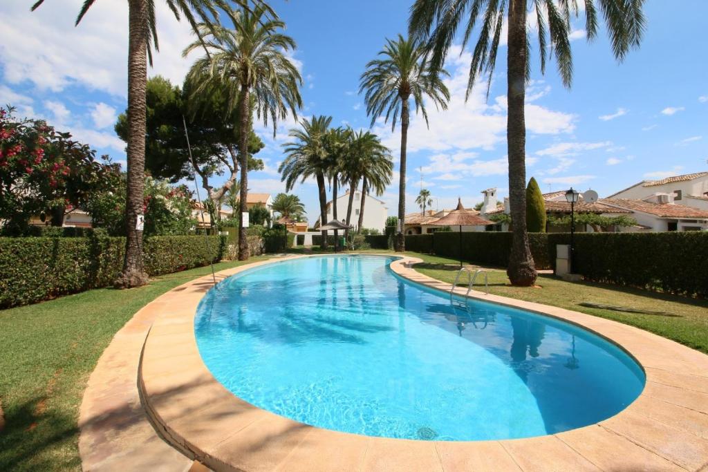 una piscina circondata da palme di Puerto Azul Casa Doro a Denia