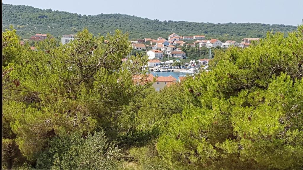 a town in the middle of a forest of trees at Cozy apartment in Jezera