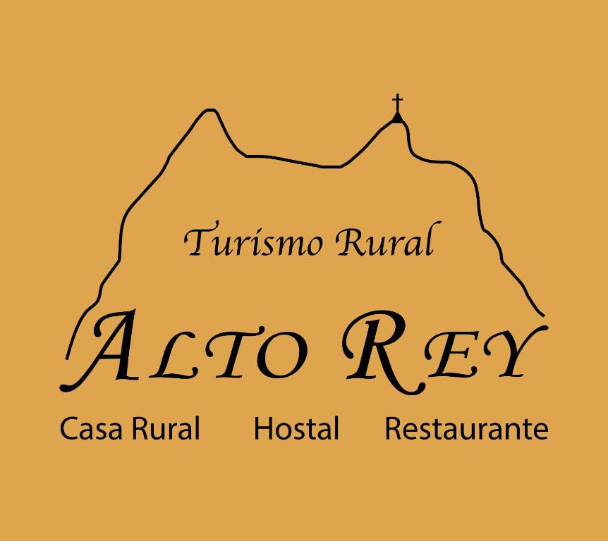 un logotipo para un hotel en alto rey con una montaña en Hostal Restaurante Alto Rey, en Arroyo de las Fraguas