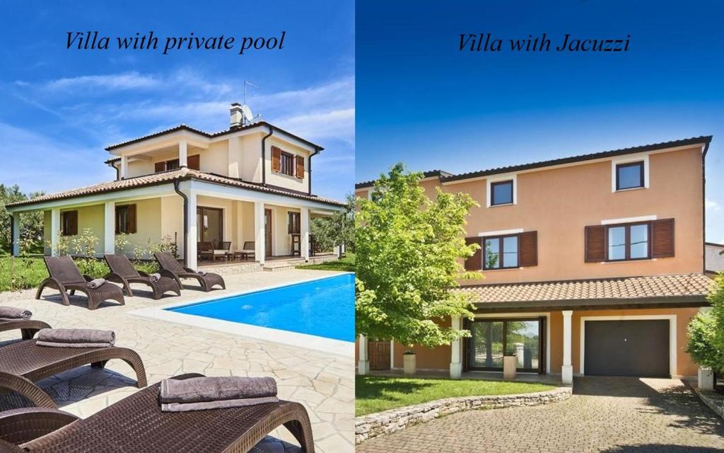 two pictures of a house and a villa with private pool at Villas Montrin in Kaštel