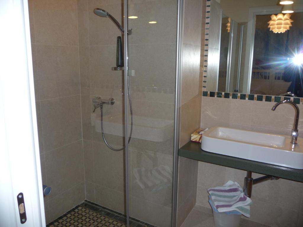 a bathroom with a shower and a sink at Residence Bed&Bike in Moggio Udinese