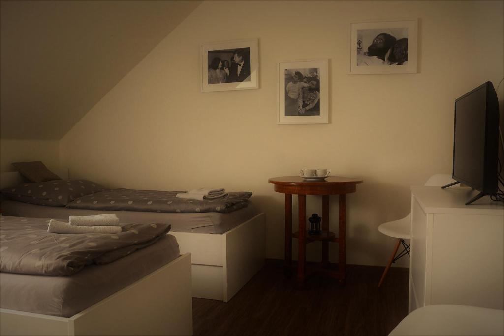 Postel nebo postele na pokoji v ubytování Penzion a relax centrum Andělka