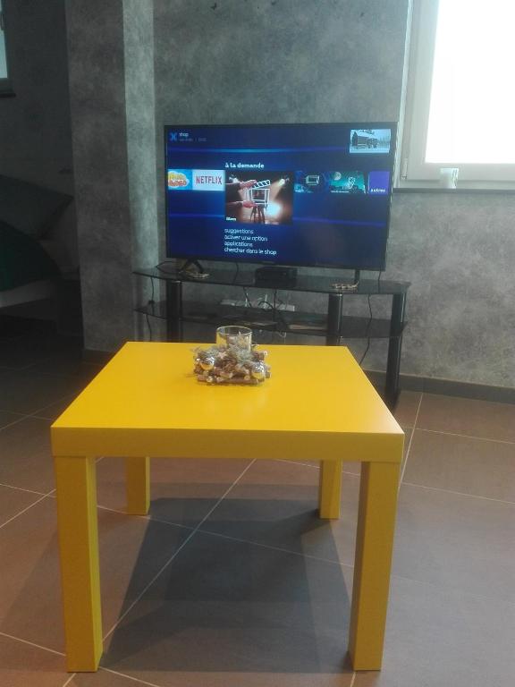 TV a/nebo společenská místnost v ubytování Studio gîte Eul Cat Huant