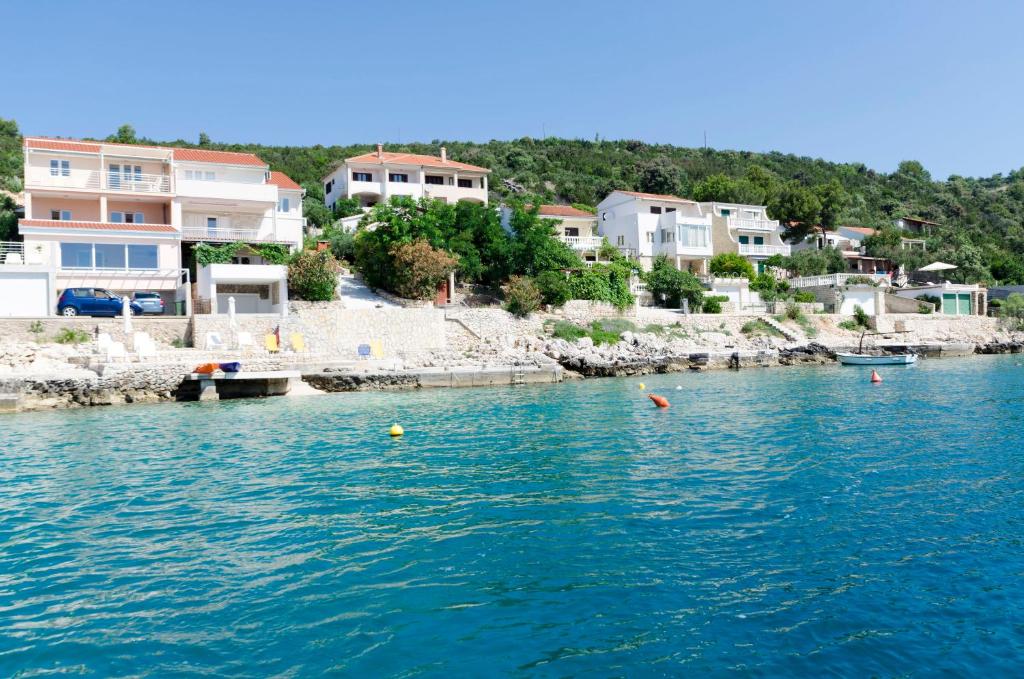 a view of a body of water with houses at Apartments Ante in Vinišće