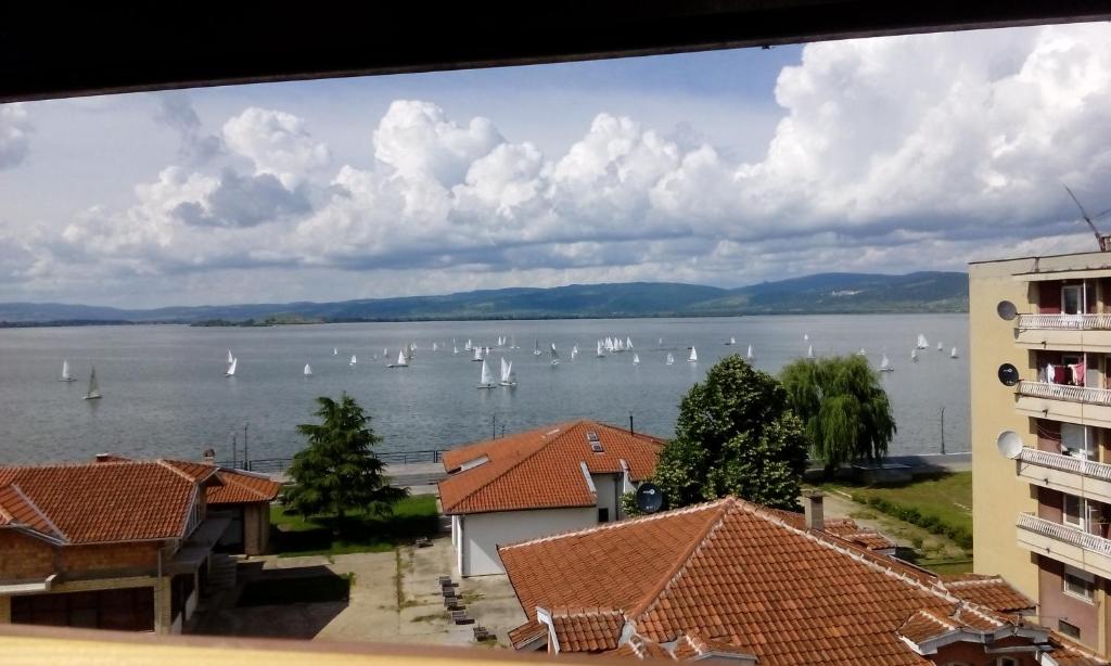 una vista de un gran cuerpo de agua con veleros en Apartman "Soba Sa Pogledom", en Golubac
