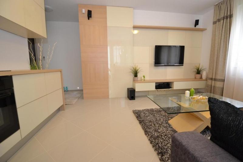Televízia a/alebo spoločenská miestnosť v ubytovaní Hannah apartman Siófok