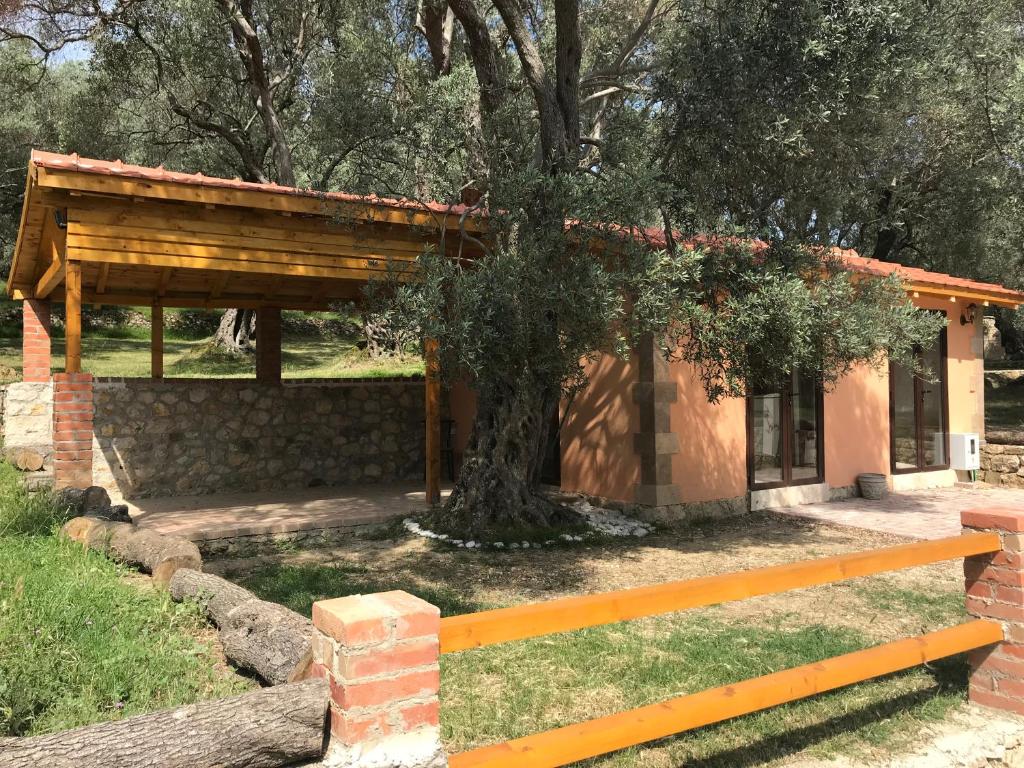 烏爾齊尼的住宿－Olive Paradise，一座有树和栅栏的建筑