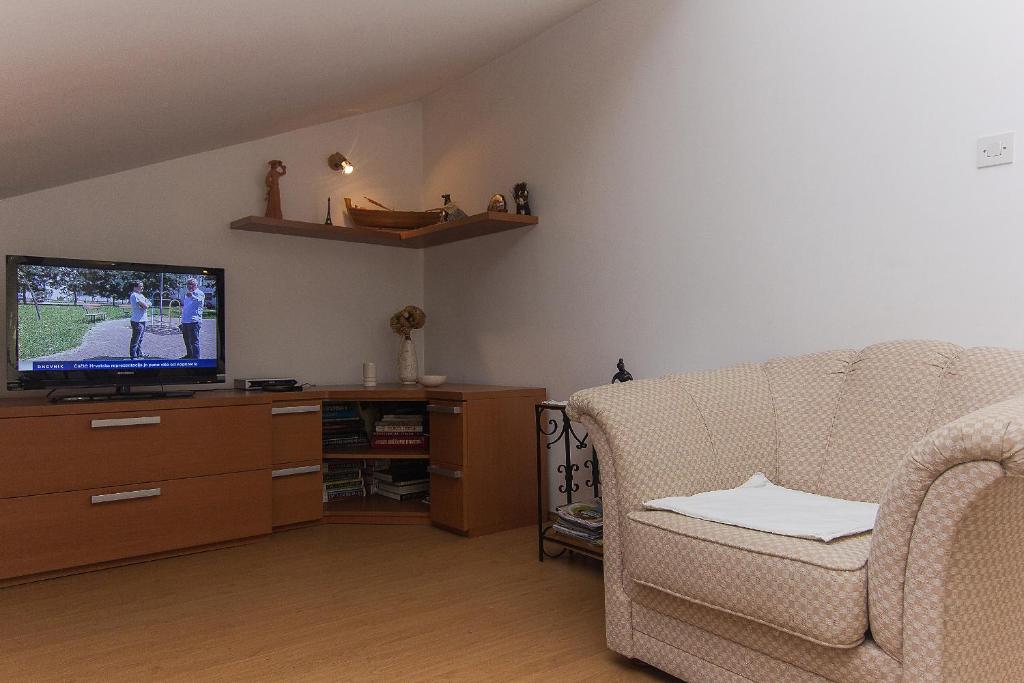 Televízia a/alebo spoločenská miestnosť v ubytovaní Apartman Podgora