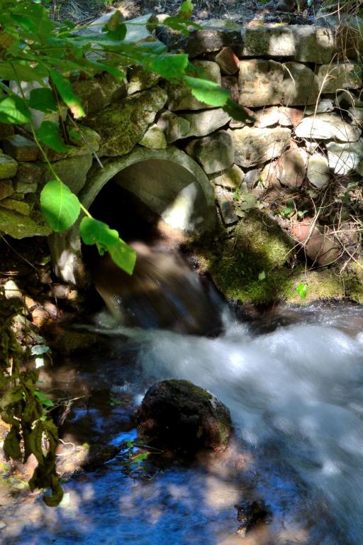 a stream with a stone bridge over a river at La Maison de l'Omignon in Vermand
