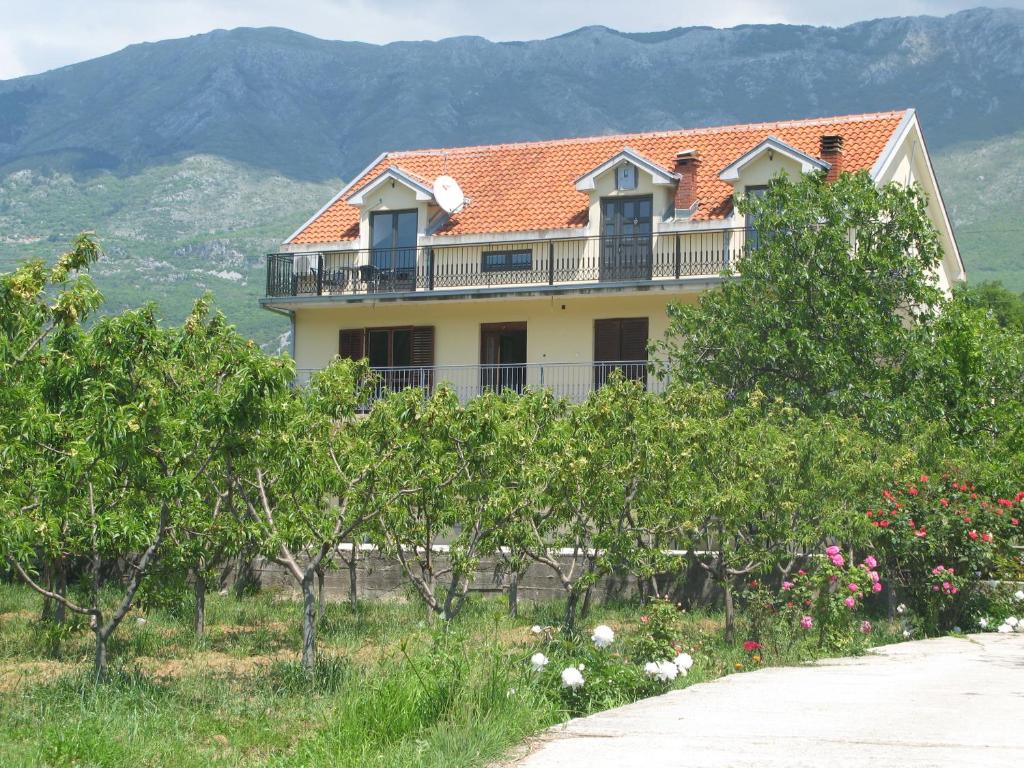 una casa en una colina con un montón de árboles en Apartments Ivetić, en Kotor