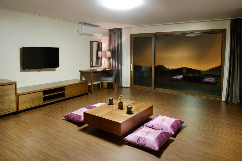 TV a/nebo společenská místnost v ubytování Jeju Aerospace Hotel