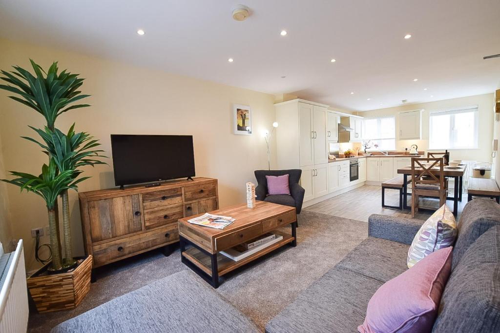 a living room with a flat screen tv and a couch at Hillyard Mews in Newcastle